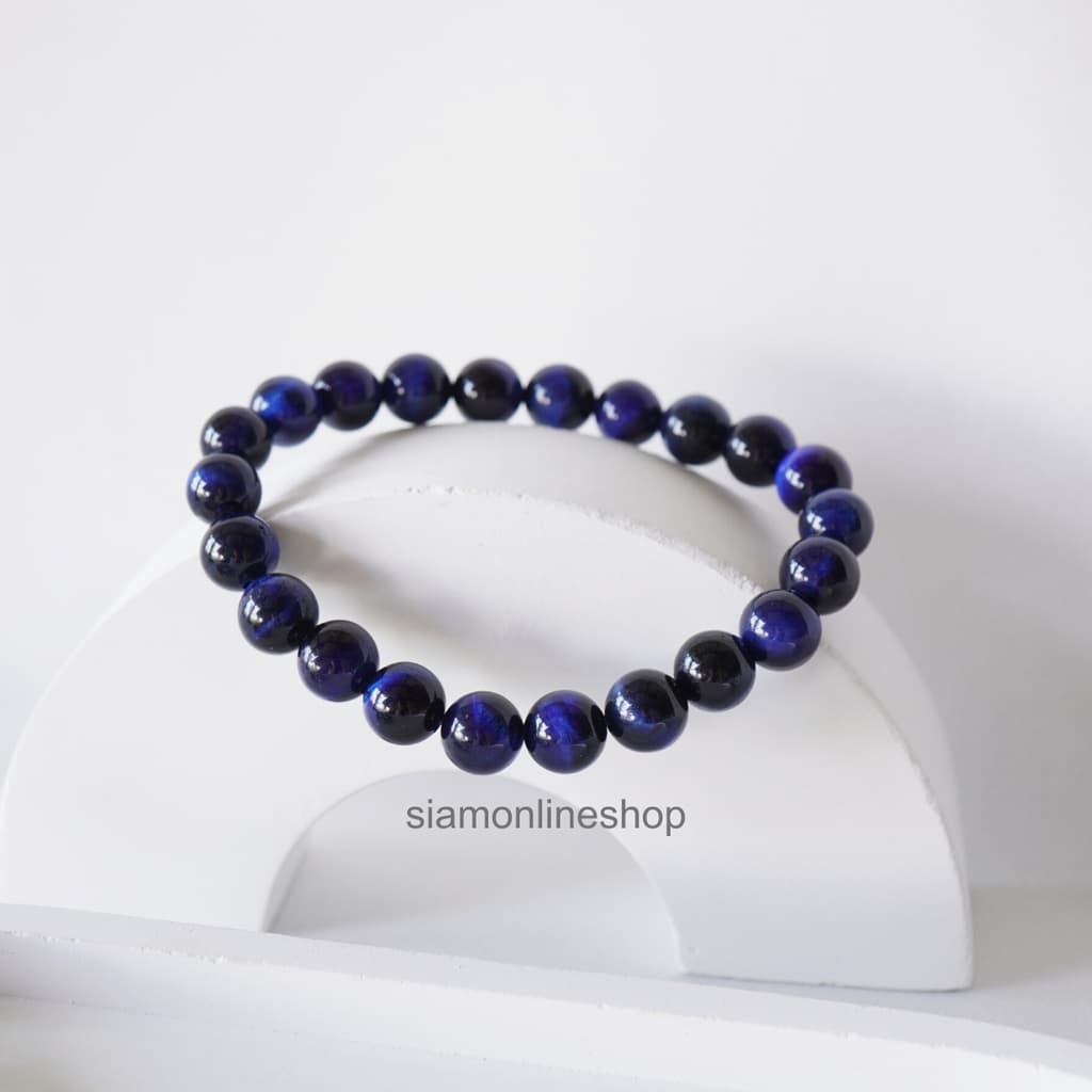 BLUE TIGEREYE หินบลูไทเกอร์อาย พลอยตาเสือสีน้ำเงิน เลือกขนาดเม็ดหินได้ สร้อยข้อมือหินแท้ by siamonlineshop รูปที่ 3