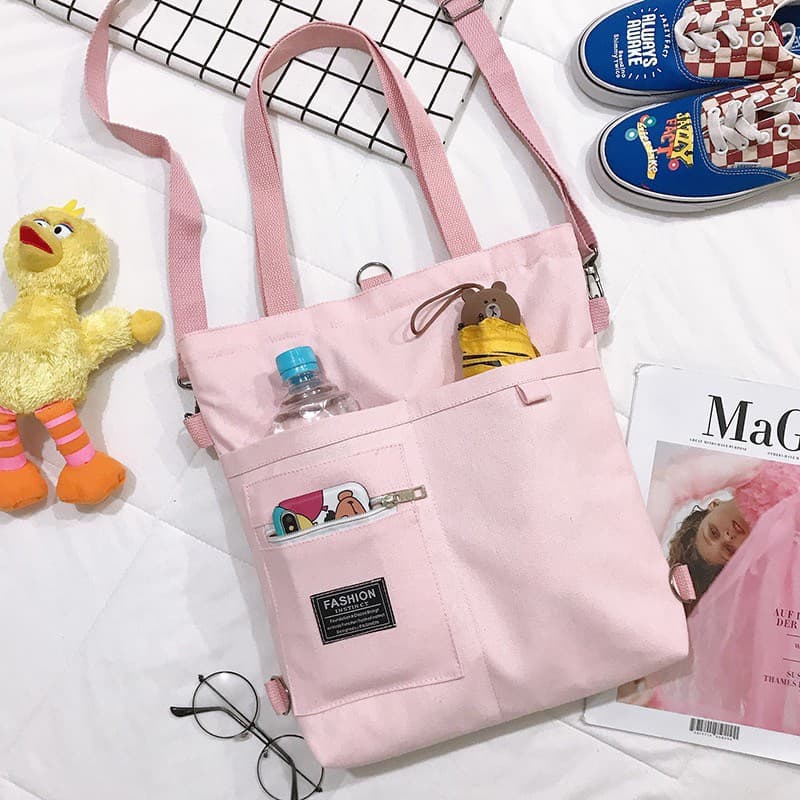 tokyosellected กระเป๋าผ้าสีพื้นช่องใส่ของเยอะ รูปที่ 7