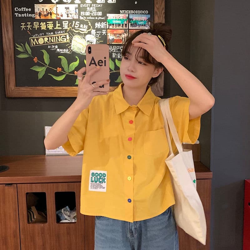 Wangda girlsเสื้อสไตล์หวาน เสื้อเชิ้ตเกาหลีทรงหลวม รูปที่ 6