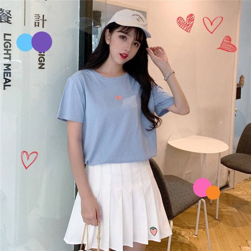 SHOP MKLเสื้อยืดแฟชั่นสตรี แขนสั้น คอกลม ปักลายหัวใจ ทรงหลวม #9117 รูปที่ 9