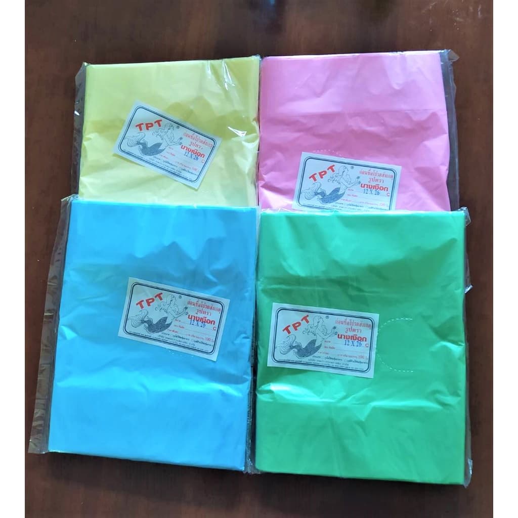 ถุงพลาสติกสีหูหิ้ว อย่างดี สีพื้น แบบบาง เหนียว ไม่มีกลิ่น ขนาด 12*26 นิ้ว 100 ใบ ตรานางเงือก รูปที่ 2