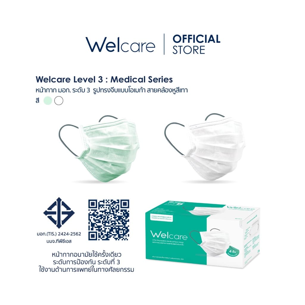 หน้ากากอนามัย Welcare ทางการแพทย์ 4 ชั้น ระดับ 3 ช่วยป้องกันฝุ่น PM2.5 40 ชิ้น/กล่อง รูปที่ 5