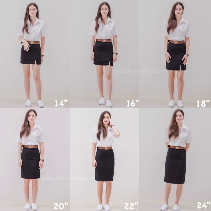 กระโปรงทรงเอผ่าหน้า กระโปรงนักศึกษา ยาว 16- 20 นิ้ว ผ้าฮานาโกะสีดำ มีไซส์ใหญ่ รูปที่ 6