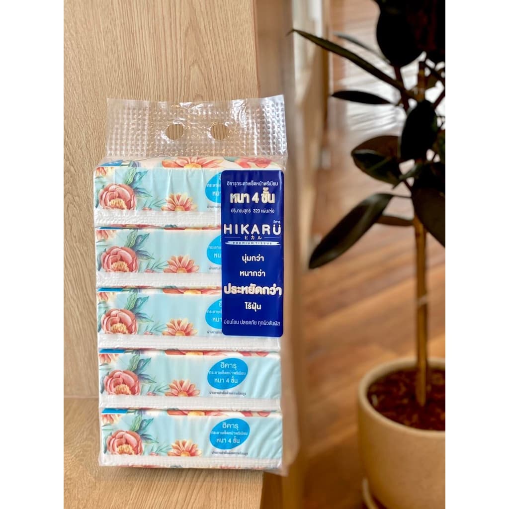 ฮิคารุทิชชู่พรีเมียมหนา 4 ชั้น ไร้ฝุ่น 1แพ็คหูหิ้ว 5ห่อ ปรับขนาดใหม่ ใหญ่กว่าเดิม รูปที่ 6