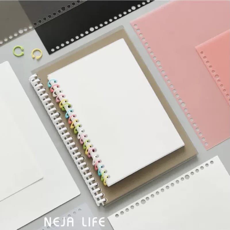 < > NEJA LIFE ปกสมุด รุ่นขุ่น แบบหนา/อ่อน A5 มี20รู, B5มี26รู 1แพ็ค2ชิ้น ,ปกสมุดพลาสติก สมุดรีฟิว มูจิ ปกขุ่น รูปที่ 2