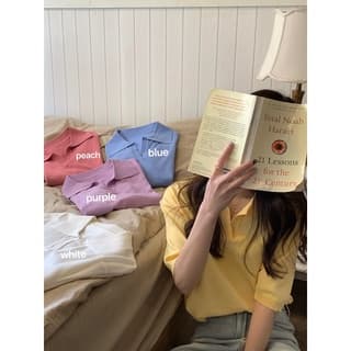 ส่งทันที Cici เสื้อแขนสั้นไหมพรม คอโปโล สีพื้น ผ้านิ่มใส่สบาย ดีไซน์เรียบๆ ทรงสวย สีสันสวย รูปที่ 2