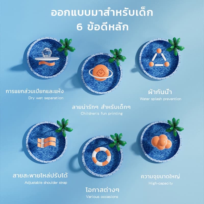 New!กระเป๋าว่ายน้ำเด็ก แยกส่วนเปียกและแห้ง กันน้ำ PVC ถุงใส่ชุดว่ายน้ำเปีย รูปที่ 6