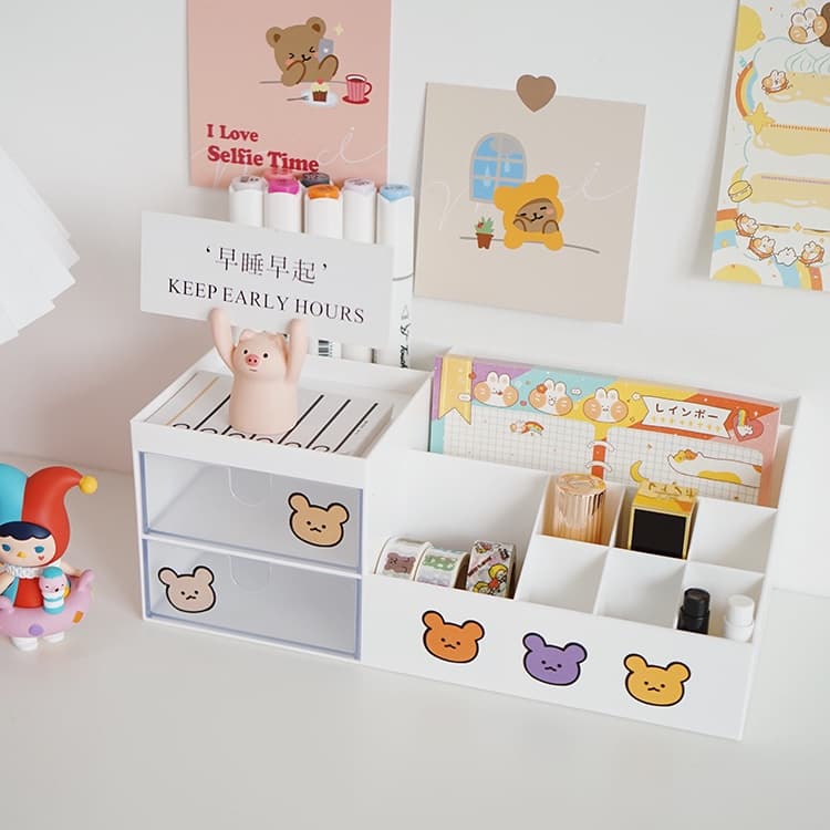ฟรีสติ๊กเกอร์ กล่องใส่เครื่องสำอาง มีลิ้นชัก 2ชั้น กล่องใส่ของอเนกประสงค์ กล่องเก็บของ มีหลายช่อง รูปที่ 3