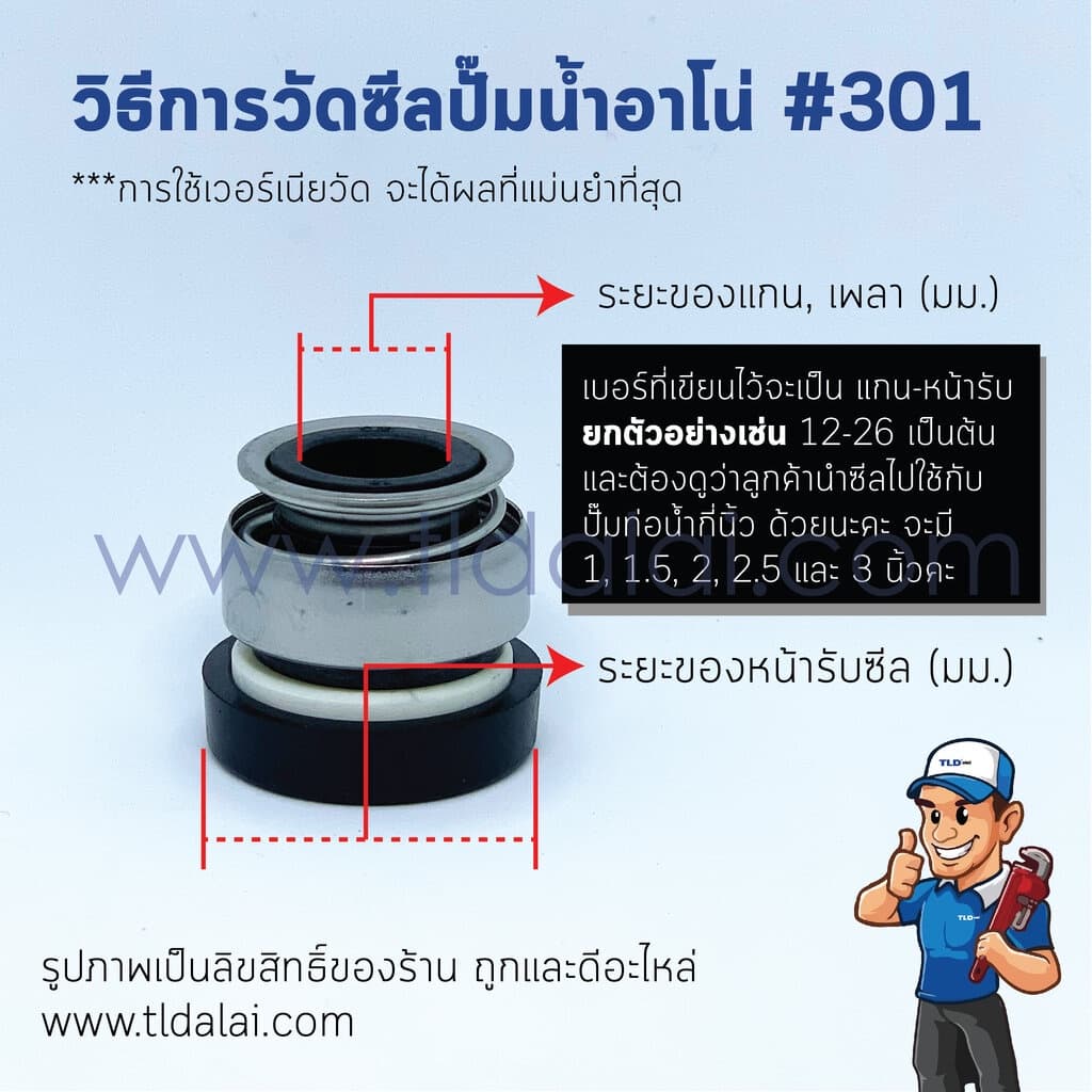 #301 ขนาด 12-26 มิล ซีล แมคคานิคอลซีล ซีลปั๊มน้ำ แบบหน้าเดียว ใช้กับท่อน้ำ 1" รูปที่ 5