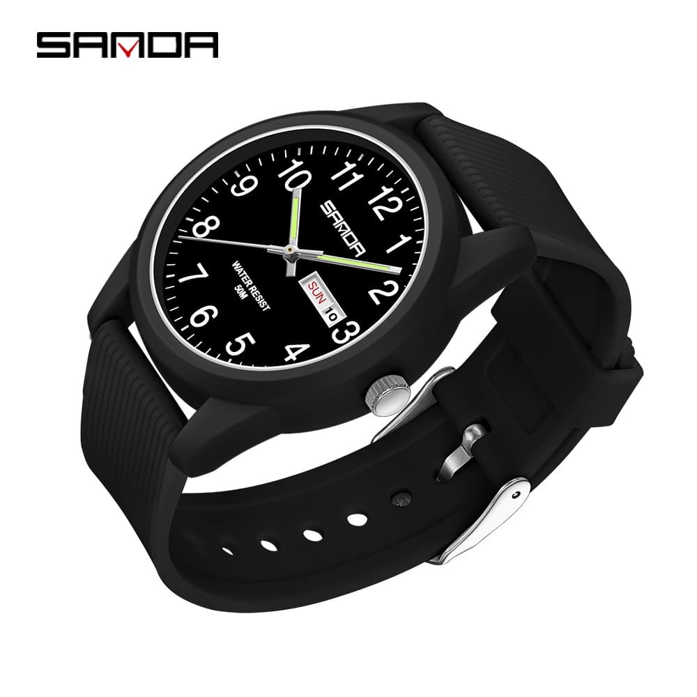 Sanda นาฬิกาข้อมือควอตซ์ดิจิทัล หน้าจอ LED สีพื้น สไตล์โรแมนติก สําหรับคู่รัก 6088-89/14 รูปที่ 1