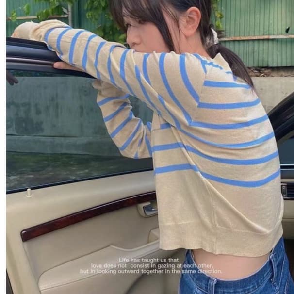 Mollygirl เสื้อครอปแขนยาวลายทาง สีสันสดใส รูปที่ 6