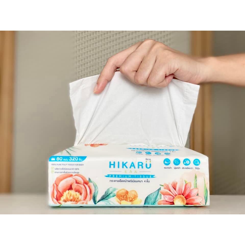 ฮิคารุทิชชู่พรีเมียมหนา 4 ชั้น ไร้ฝุ่น 1แพ็คหูหิ้ว 5ห่อ ปรับขนาดใหม่ ใหญ่กว่าเดิม รูปที่ 5
