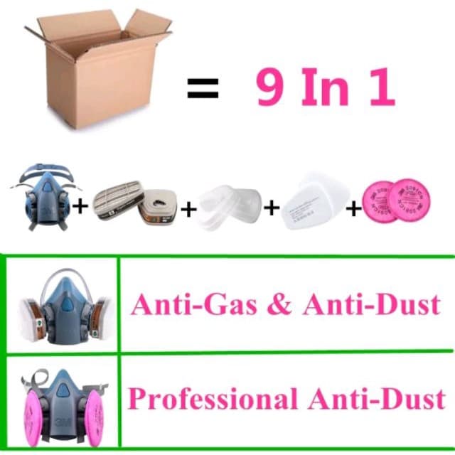 9in1 | 3M mask 7502 gas respirator half face topeng debu | cat | meracun | hama asap รูปที่ 6