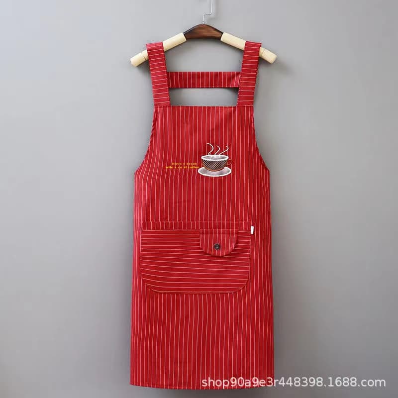 ผ้ากันเปื้อน ชุดกันเปื้อนมีกระเป๋าหน้า Cooking Apron ลายแก้วกาแฟเย็บปัก เนื้อผ้าcotton ลายCOFEE CUP รูปที่ 2