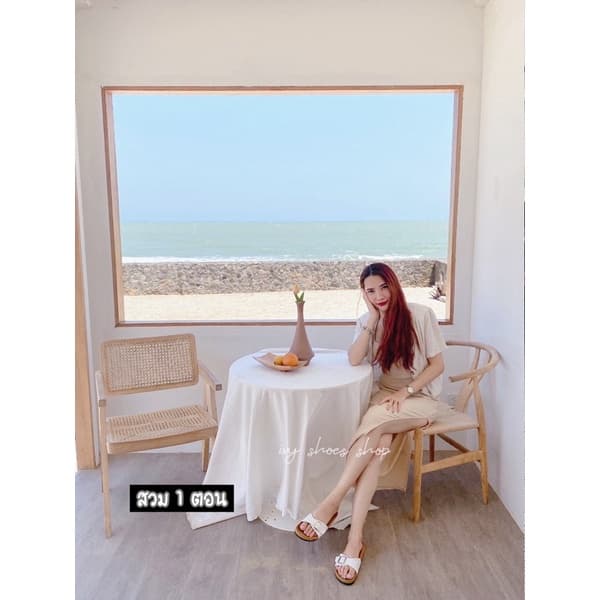 รองเท้าแตะ IVY SHOES รองเท้าสไตล์วินเทจ สไตล์ไบเก้น พื้นนุ่ม สีขาวล้วน 6 แบบ รูปที่ 4