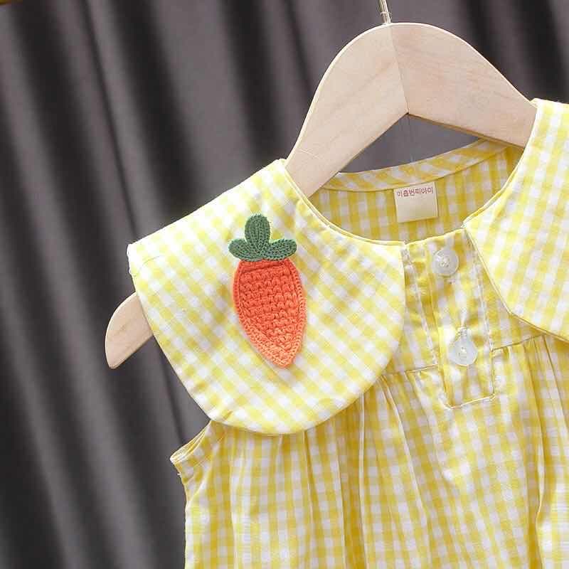 Babyonline I2 ชุดเซ็ต2ชิ้นเสื้อกางเกงขาสั้นสำหรับเด็กผู้หญิงลายสก็อต ผ้าฝ้าย รูปที่ 5