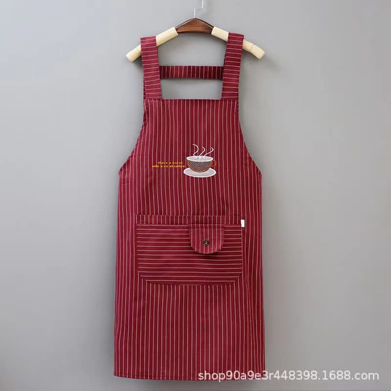 ผ้ากันเปื้อน ชุดกันเปื้อนมีกระเป๋าหน้า Cooking Apron ลายแก้วกาแฟเย็บปัก เนื้อผ้าcotton ลายCOFEE CUP รูปที่ 4