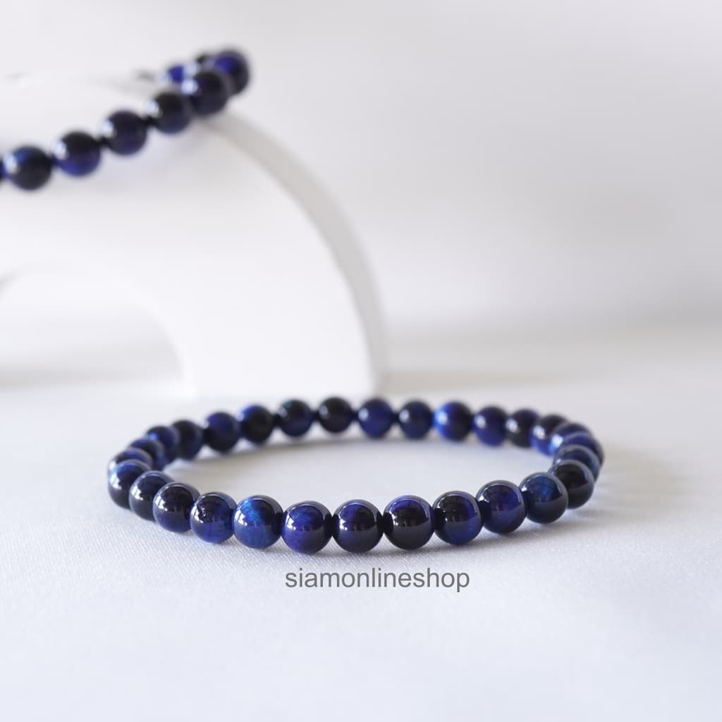 BLUE TIGEREYE หินบลูไทเกอร์อาย พลอยตาเสือสีน้ำเงิน เลือกขนาดเม็ดหินได้ สร้อยข้อมือหินแท้ by siamonlineshop รูปที่ 4