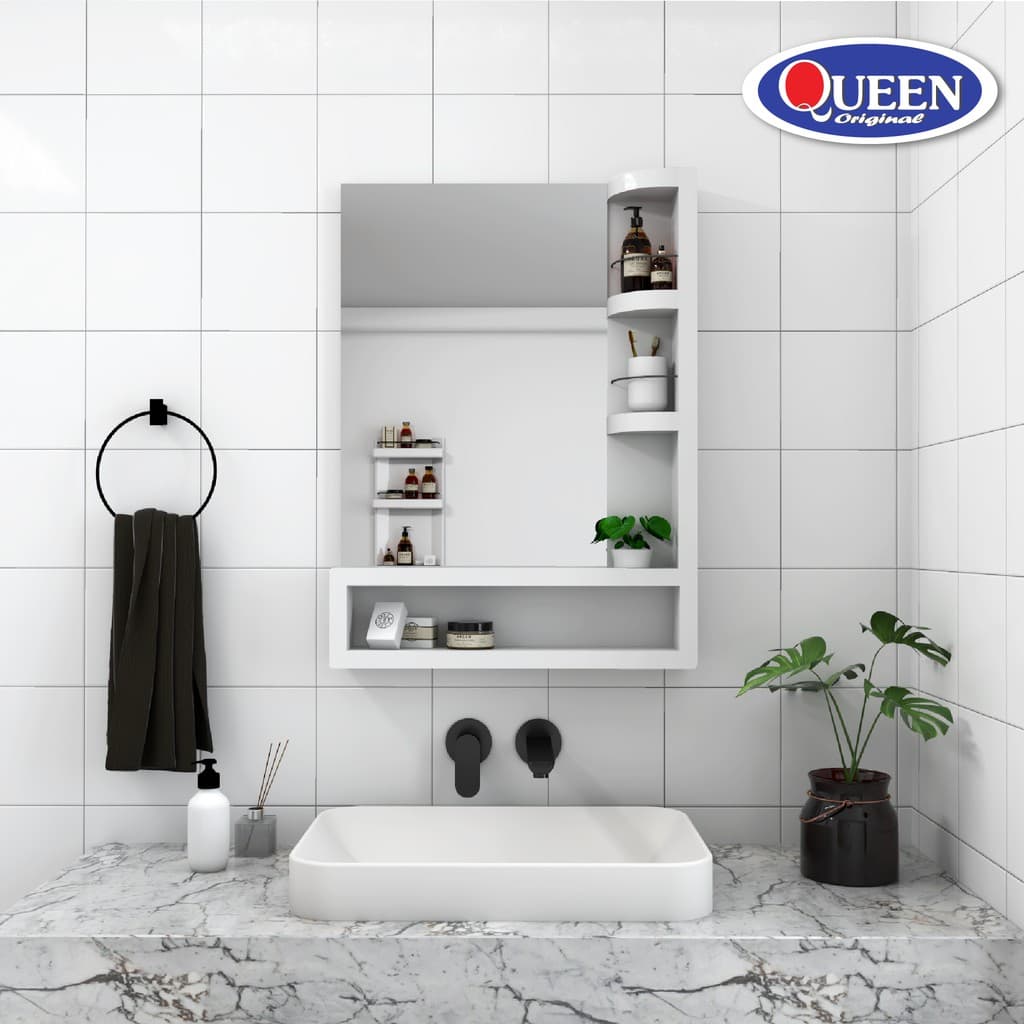Queen Kenzo ชั้นวางของในห้องน้ำ พร้อมกระจก ของแท้จากโรงงาน ขนาด 62x80.8x12 ซม. รูปที่ 3