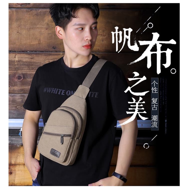 กระเป๋าคาดอก ผ้าแคนวาส มี5ช่องหลายซิป ผ้าหนาใบใหญ่ bagdance รูปที่ 3