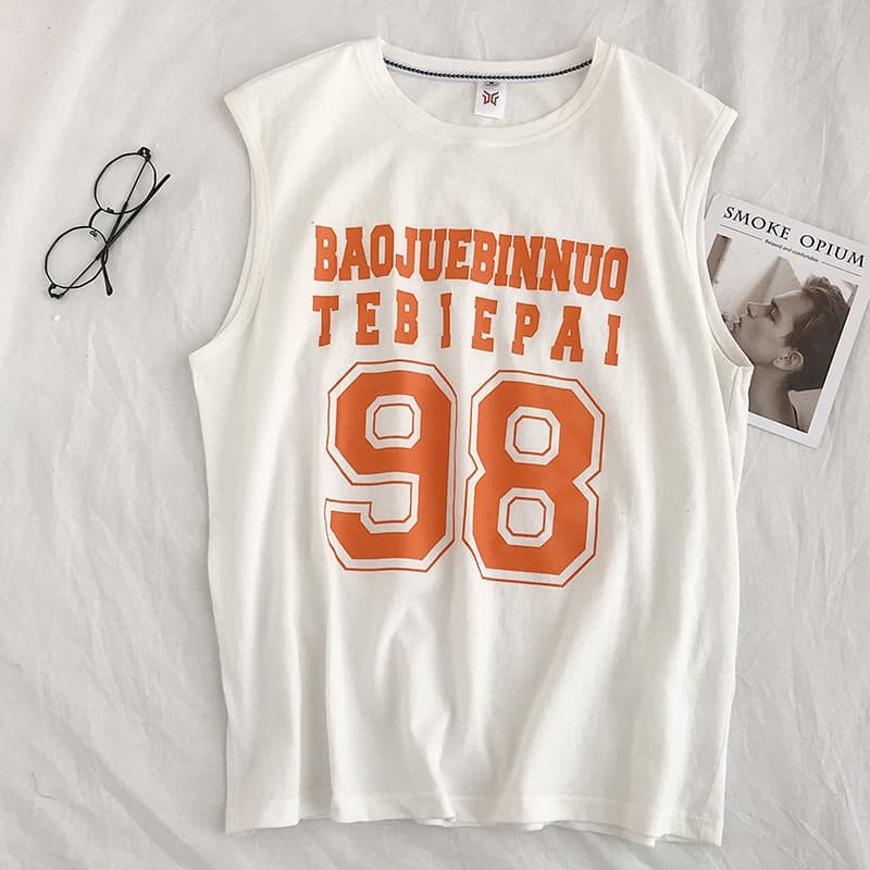 Men INS Fashion Tank Oversize 98 เสื้อกล้ามผู้ชาย เสื้อยืดผู้ชาย90 ลายอักษรสกีนมาใหม่ รูปที่ 3