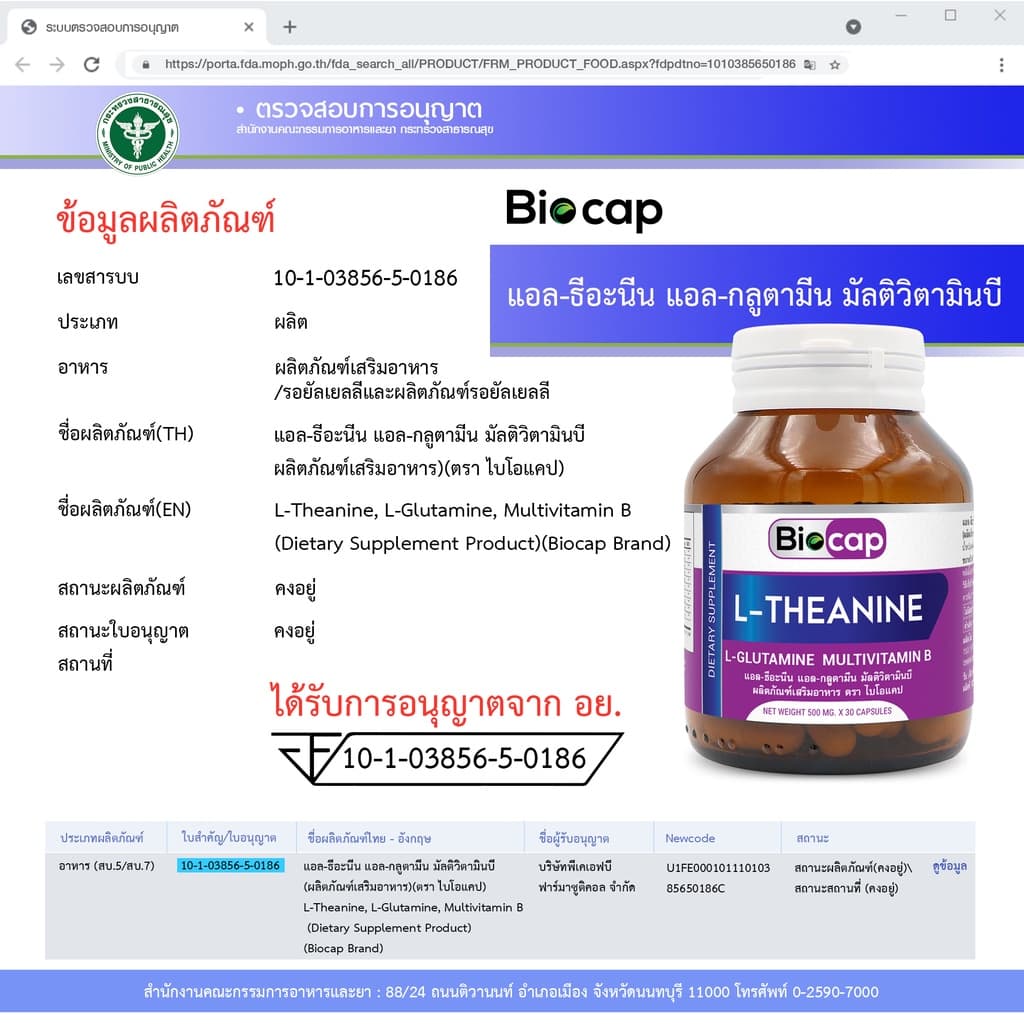 แอลธีอะนีน Biocap แอลธีอะนีน พลัส วิตามินบีรวม ไบโอแคป L-Theanine Vitamin B B1 B2 B3 B5 B6 B7 B9 B12 รูปที่ 6