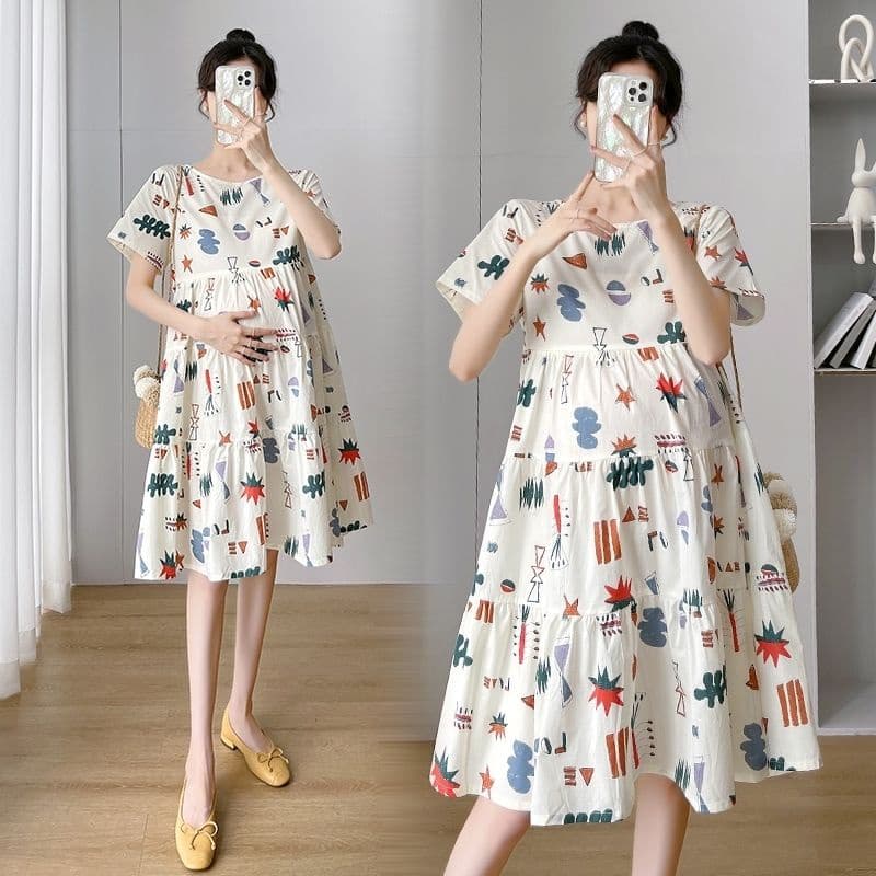 ชุดคลุมท้อง ชุดคลุมท้องแฟชั่น เดรสไซส์ใหญ่ เดรสลายดอก สวมใส่สบาย รูปที่ 7