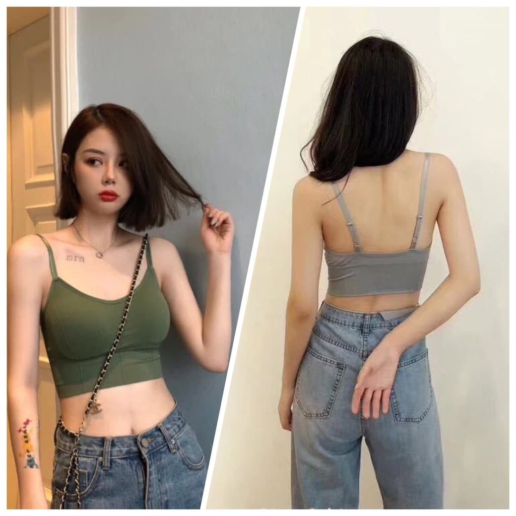 บรา สายเดี่ยว ครึ่งตัว สปอร์ตบรา เสริมฟองน้ำ ปรับสายได้ ผ้านุ่ม ระบายอากาศ เกรดพรีเมี่ยม รูปที่ 4