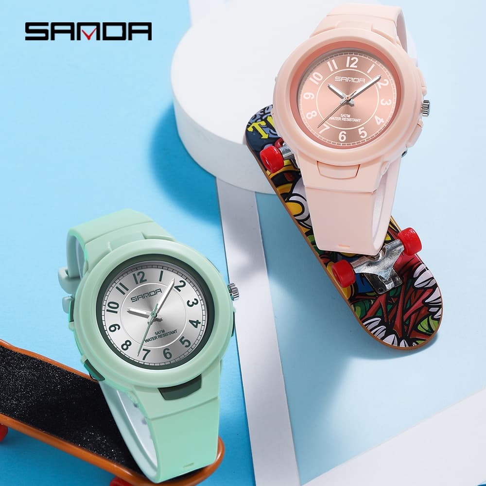Sanda 2022 นาฬิกาข้อมือสปอร์ต กันน้ํา สีพื้น สําหรับเด็กผู้ชาย ผู้หญิง 6095-14 รูปที่ 9