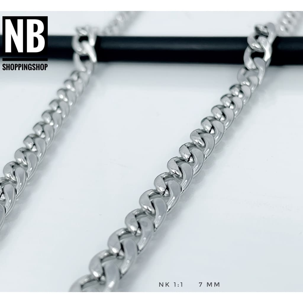 S-647 สร้อยคอสแตนเลส ลายแบนเรียบNK กว้าง7mm สร้อยแฟชั่น Hiphop สร้อยพระ ไม่ลอกไม่ดำ 100% ใส่อาบน้ำได้ สร้อยคอnecklace รูปที่ 3