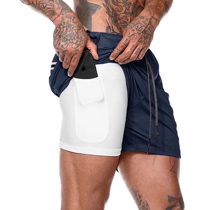กางเกงวิ่งขาสั้นชาย 2 in 1 ซับในเนื้อผ้าเย็น กางเกงกีฬา กางเกงออกกำลังกาย กางเกงกีฬาขาสั้น รูปที่ 3