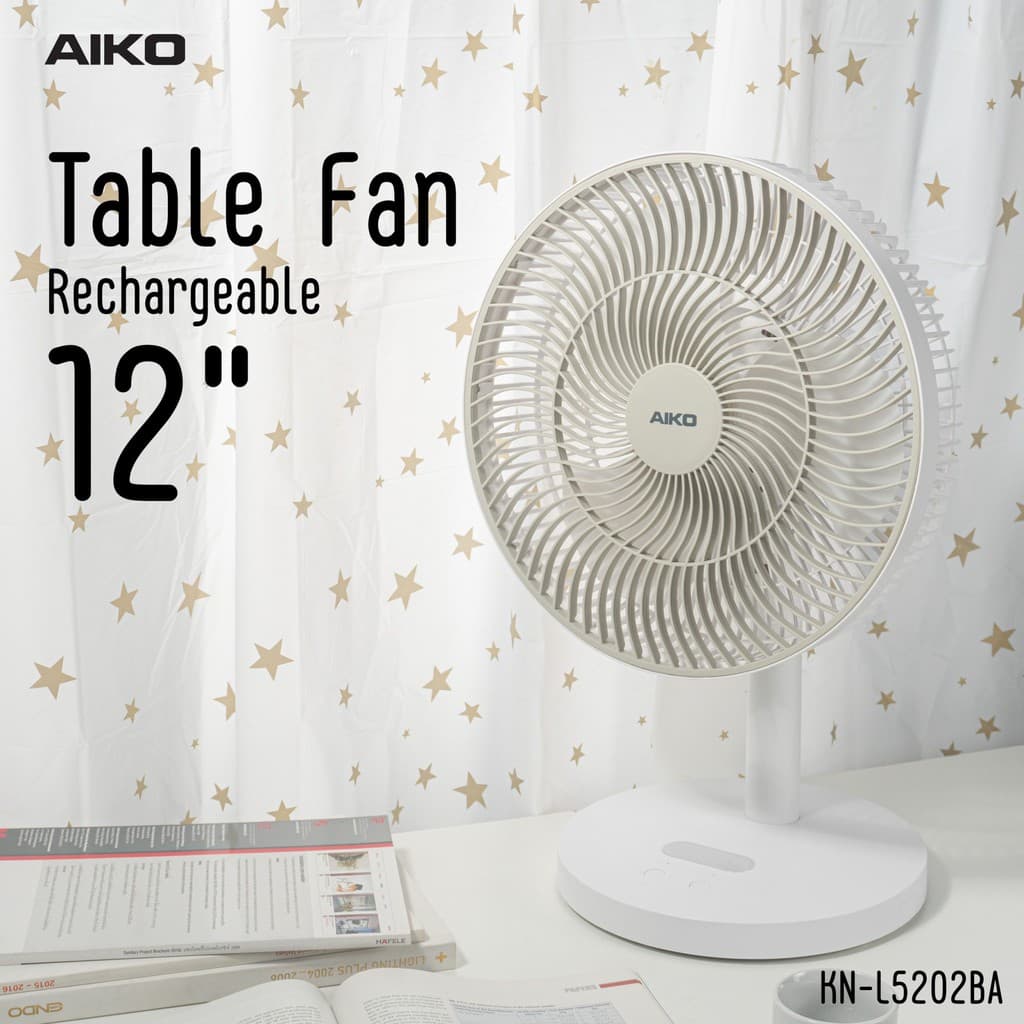 AIKO KN-L5202BA พัดลมชาร์จไฟ ใบพัด 12 นิ้ว ชาร์จ USB พัดลมพกพา พัดลมใช้แบตเตอรี่ พัดลมส่าย ก้มเงย รูปที่ 3