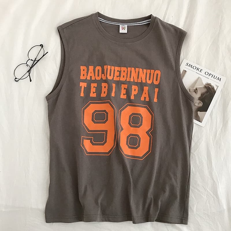 Men INS Fashion Tank Oversize 98 เสื้อกล้ามผู้ชาย เสื้อยืดผู้ชาย90 ลายอักษรสกีนมาใหม่ รูปที่ 7