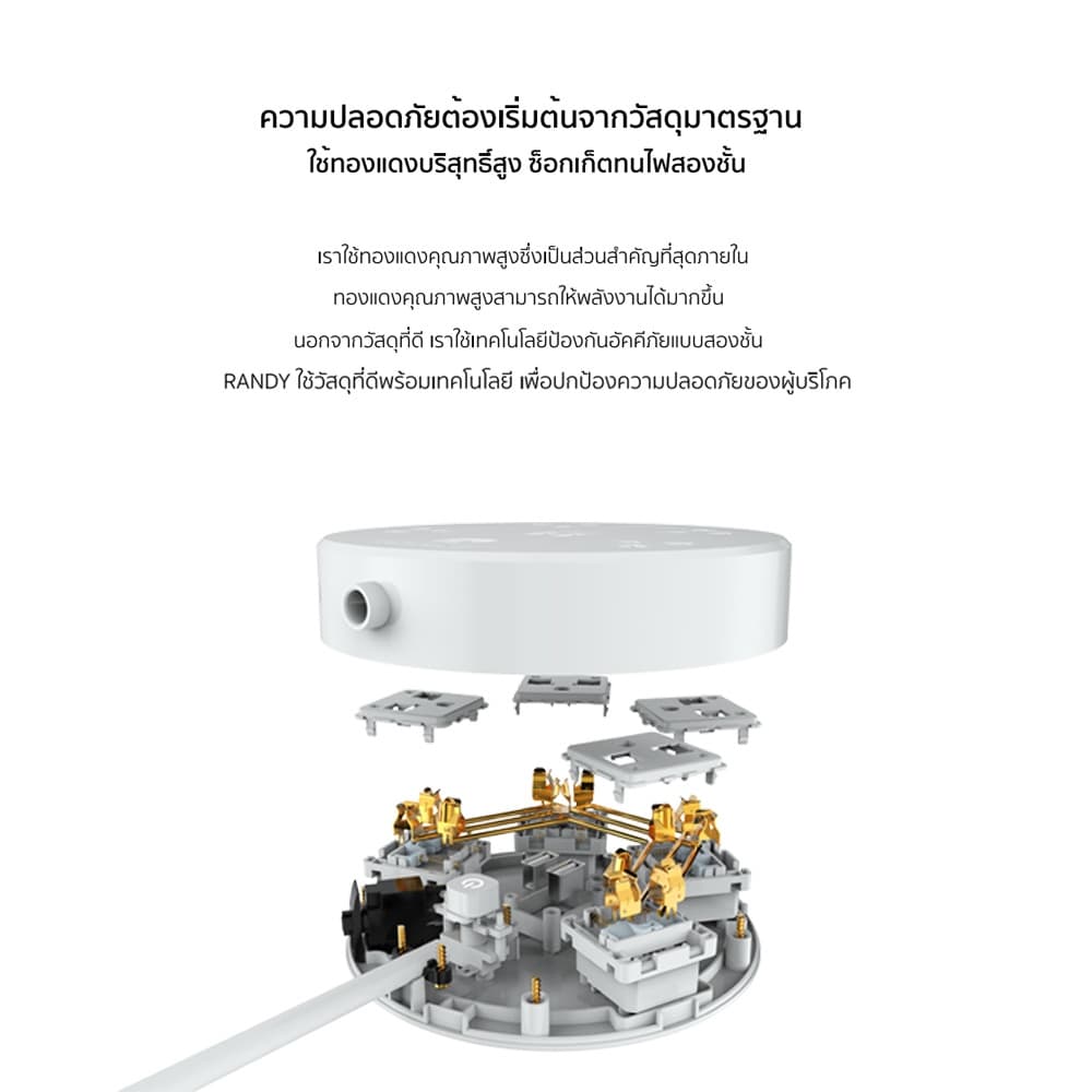 Randy Fast Charger PD20W QC18W ปลั๊กไฟ มอก. ความยาว 2 เมตร พร้อมพอร์ต USB+รองรับการชาร์จ IPAD ได้ รับประกัน 2 ปี รูปที่ 6