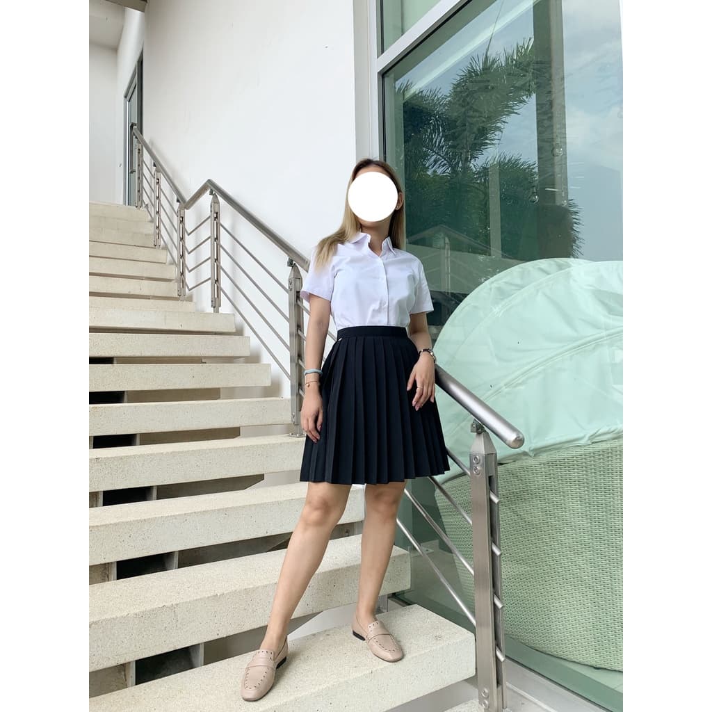 กระโปรงนิสิตนักศึกษาเอวตะขอ กระโปรงพลีสมีจีบ ผ้ามีน้ำหนัก สีดำ หลายไซส์ หลายความยาว ไซซ์23-34 รูปที่ 2