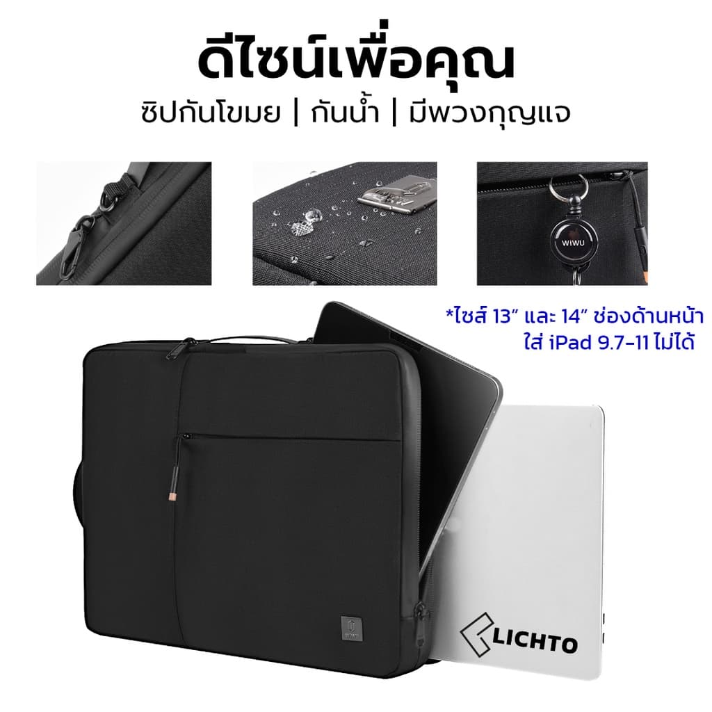 WiWU กระเป๋าแล็ปท็อป ซองใส่โน๊ตบุ๊ค คุณภาพดี ผ้ากันน้ำ ซิปกันน้ำ รุ่น Alpha Double Layer Sleeve รูปที่ 2