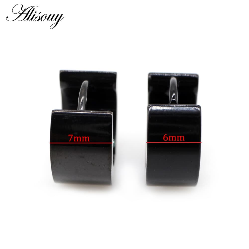 Alisouy 2 ชิ้น ต่างหูห่วงสแตนเลสสีดํา 5/6/7/9 มม. สไตล์พังก์ กอธิค ยูนิเซ็กส์ สําหรับผู้ชายและผู้หญิง เครื่องประดับ รูปที่ 4