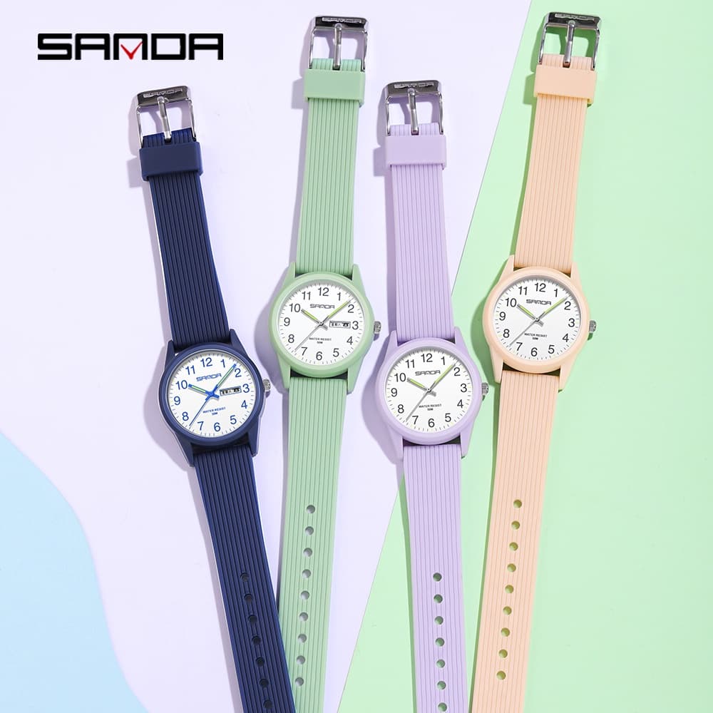 Sanda นาฬิกาข้อมือควอตซ์ดิจิทัล หน้าจอ LED สีพื้น สไตล์โรแมนติก สําหรับคู่รัก 6088-89/14 รูปที่ 2
