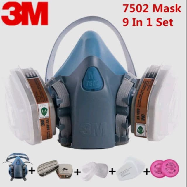 9in1 | 3M mask 7502 gas respirator half face topeng debu | cat | meracun | hama asap รูปที่ 1