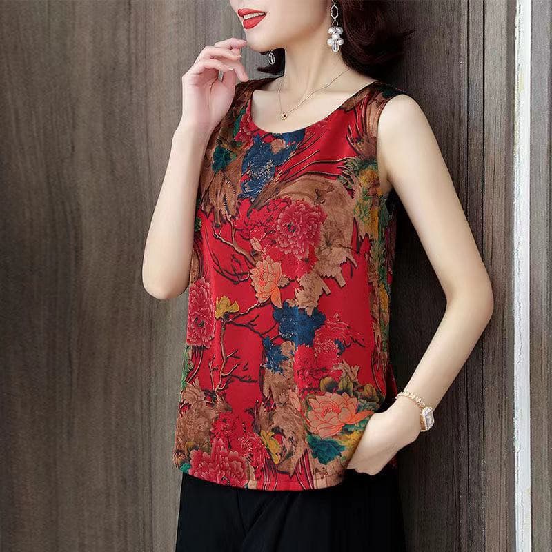 รุ่น-324เสื้อกั๊กคอกลมสตรีเสื้อแขนกุดลายดอกไม้ผ้ายืด สวมใส่สบาย รูปที่ 3