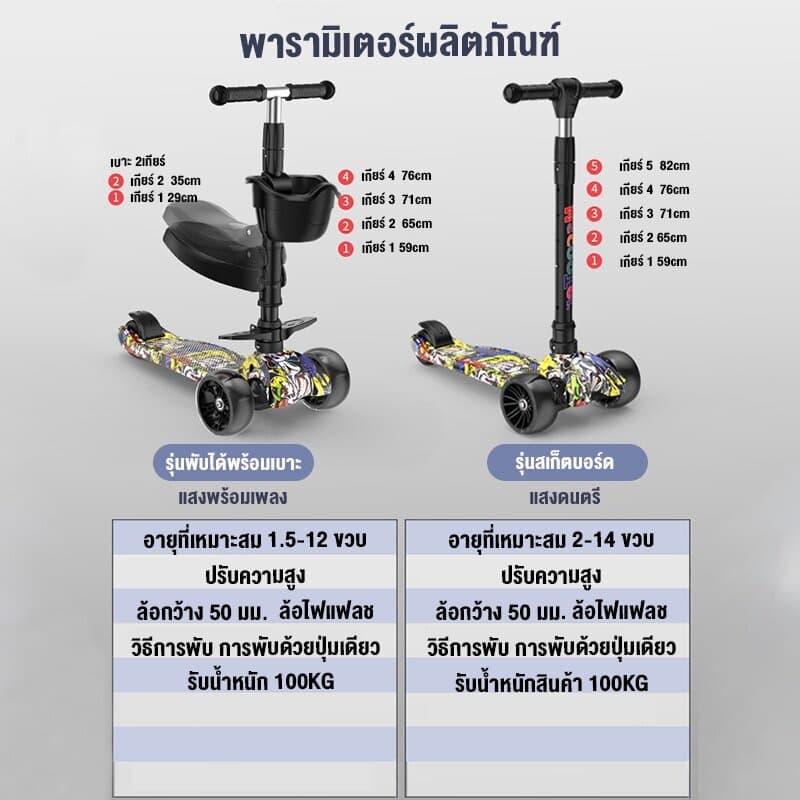 Beige สกูตเตอร์ สกู๊ตเตอร์เด็ก ล้อกระพริบไฟใหญ่ ดนตรี ปรับความสูง สามารถพับ ของเล่นเด็ก 3-5ขวบ รูปที่ 9