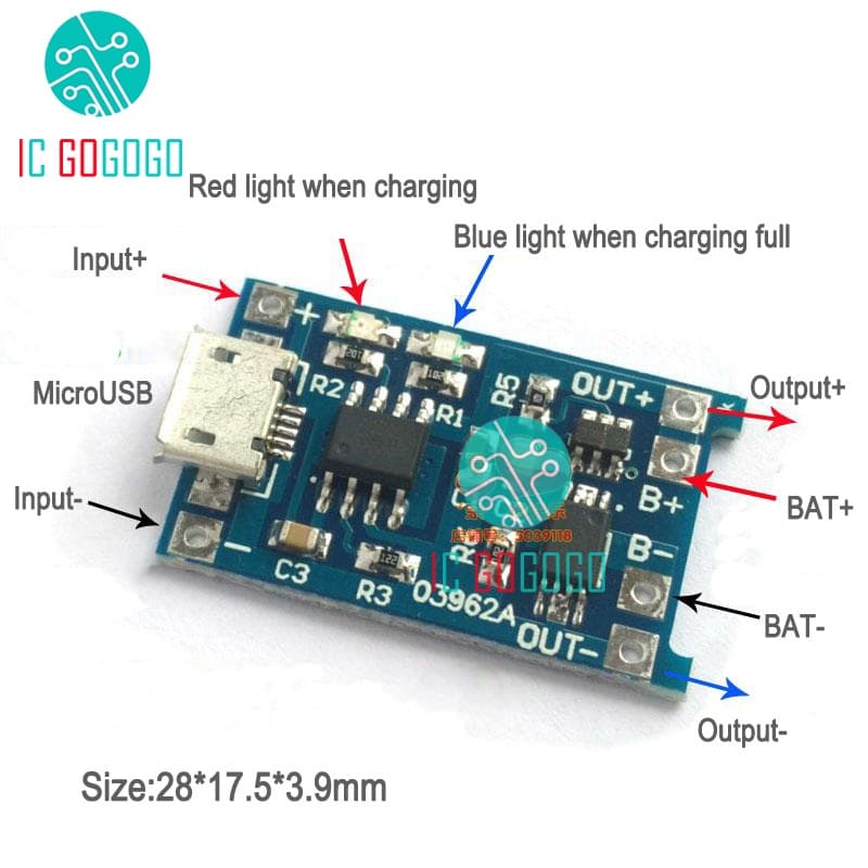 บอร์ดโมดูลป้องกันที่ชาร์จแบตเตอรี่ลิเธียม 3.7V 5V 1A 2A Li-ion Lipo Micro USB Type-C รูปที่ 2