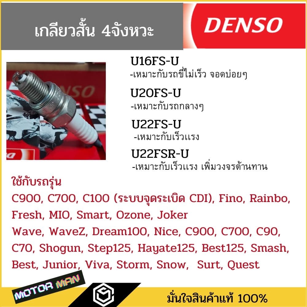 หัวเทียนรถมอเตอร์ไซค์ DENSO แท้ ทุกรุ่น ทุกเบอร์ หัวเทียนมอเตอร์ไซด์ Wave W125i, MSX125, Dream Super Cub รูปที่ 2