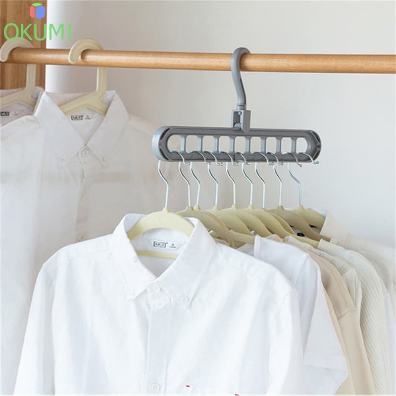 OKUMI_SHOP ไม้แขวนผ้า ไม้แขวนเสื้อ 9 ช่อง แบบประหยัดพื้นที่ รูปที่ 6