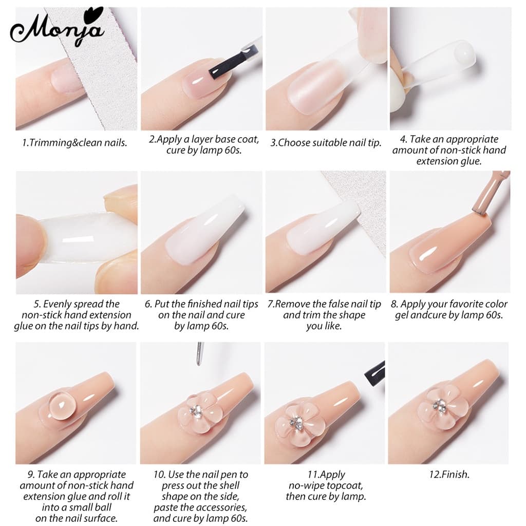 Monja กาวต่อเล็บเจล UV อะคริลิค 3D 5 มล. 6 สี ไม่เหนียวติด ต่อง่าย สําหรับร้านเสริมสวย DIY gel color รูปที่ 6