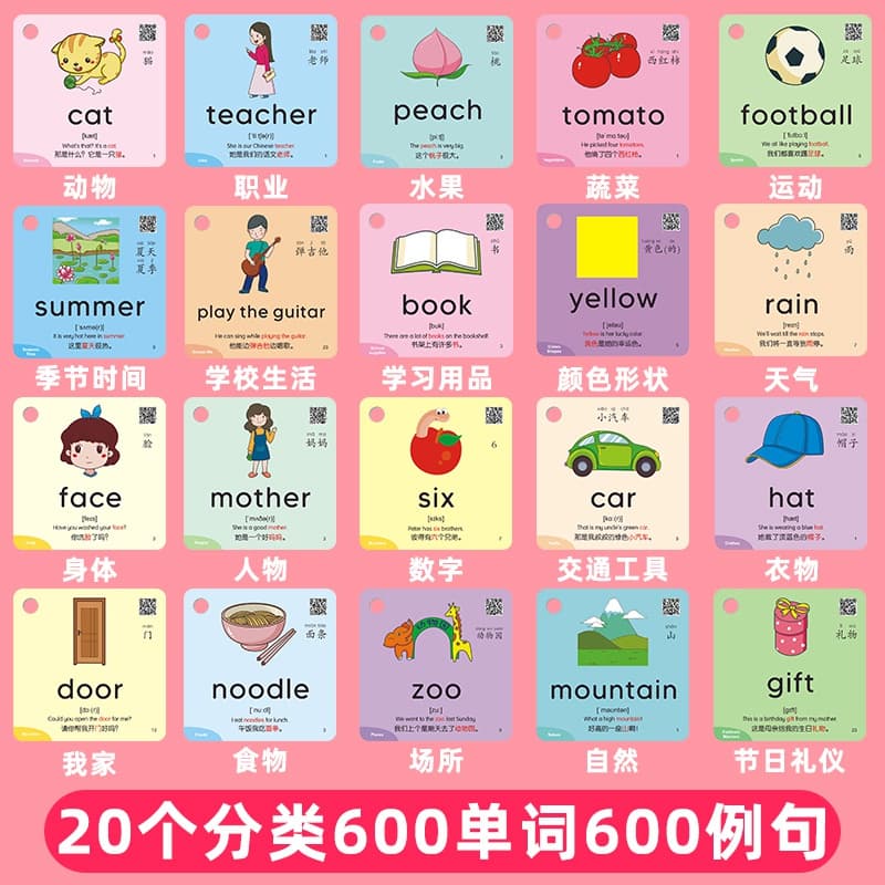 600 คํา 20 หมวดหมู่ การเรียนรู้ การ์ด รูปสัตว์ ของขวัญสี การ์ดแฟลช เพื่อการศึกษาจีน สําหรับเด็ก รูปที่ 5
