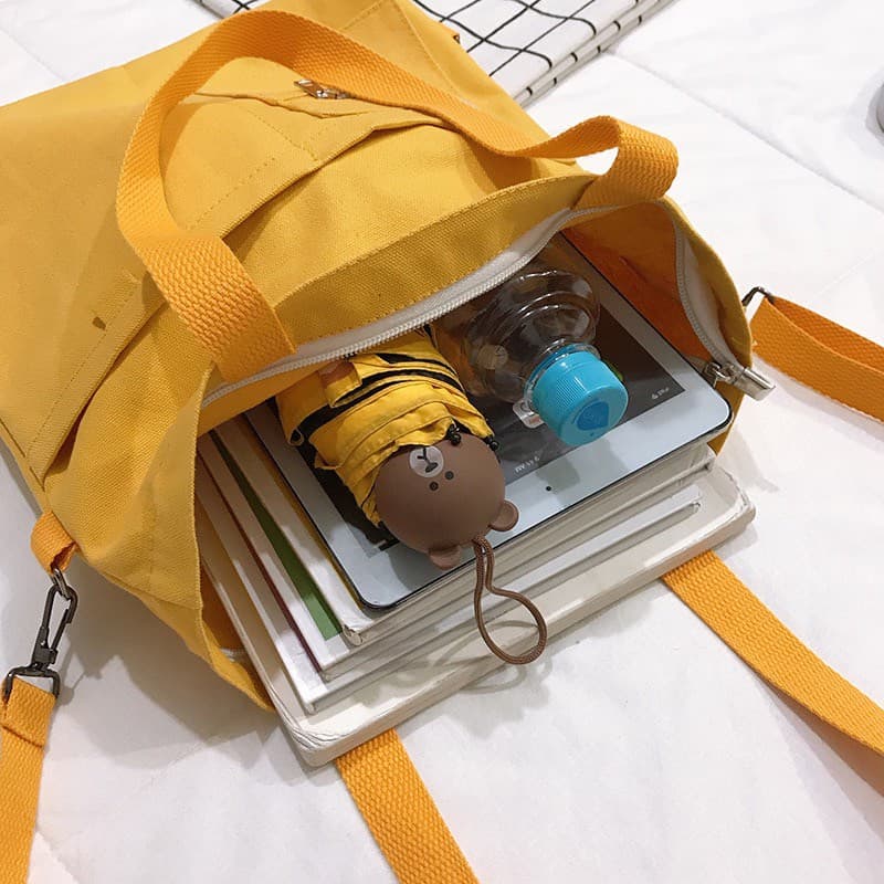 tokyosellected กระเป๋าผ้าสีพื้นช่องใส่ของเยอะ รูปที่ 9