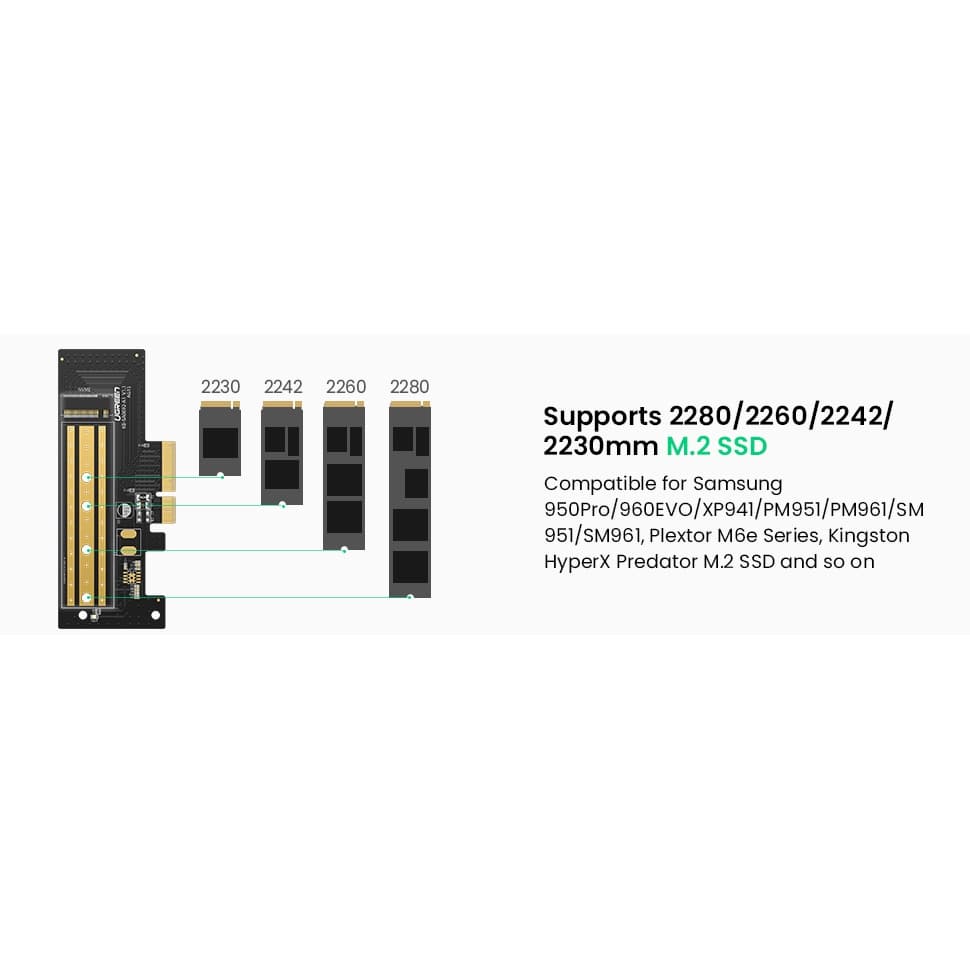 UGREEN รุ่น 30715 NVMe PCIe Adapter, M.2 SSD to PCIe 4.0 X16/X8/X4 Card with Heat Sink, M.2 PCIe Adapter for M-Key รูปที่ 7