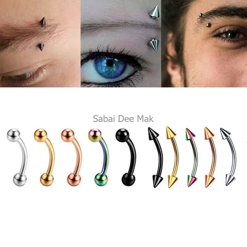 จิวคิ้วสแตนเลส จิวหูสแตนเลส จิวบาร์เบลโค้งSS EyeBrow Stainless steel Stud for Eyebrow Men Women - 1 Piece รูปที่ 1