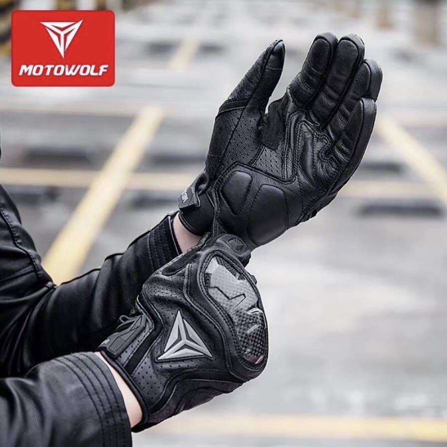 MOTOWOLF MDL 0305 ถุงมือหนังแท้พร้อมการ์ดคาร์บอนเคฟล่า สำหรับขี่มอเตอร์ไซด์ ถุงมือขับมอเตอร์ไซค์ ถุงมือบิ๊กไบค์ รูปที่ 3